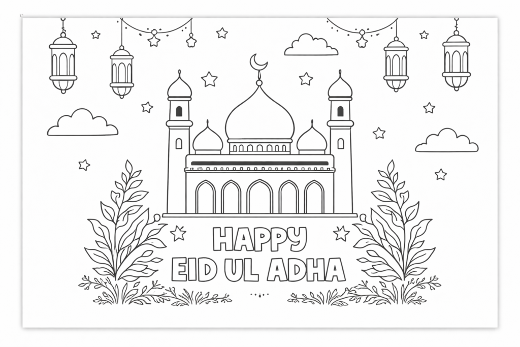 Eid ul Adha card Coloring Card-Eid ul Adha Coloring Card Printable for Kid